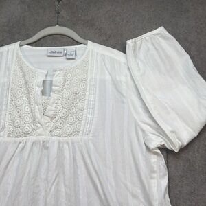 Vermont Country Store White Lace Cotton Tunic Blouse Cottage Boho Large